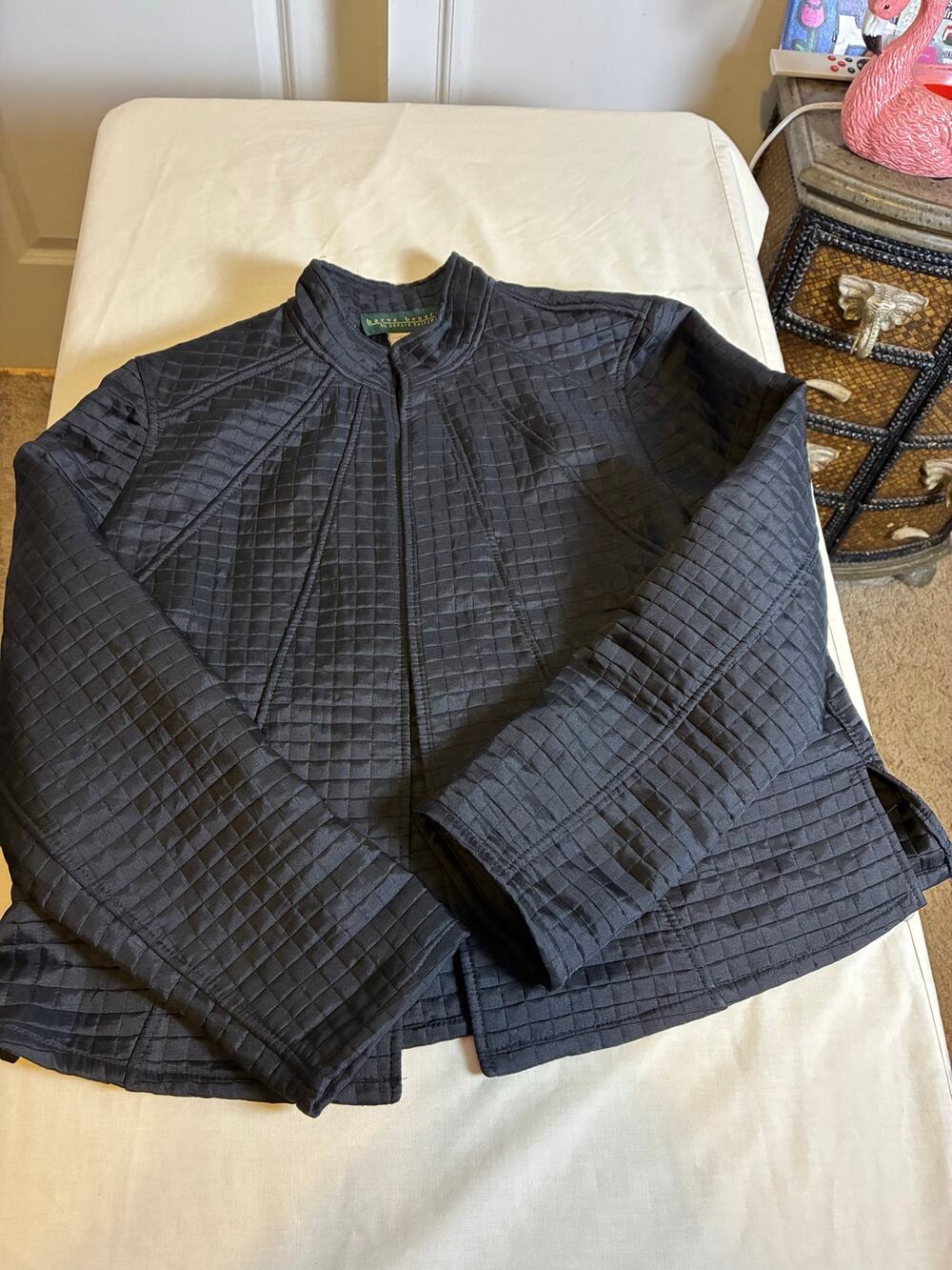 Harve Benard Quilted Jacket Womens 12 Black Zip Front Textured Lightweight Coat